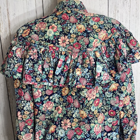 Vintage Conversation Pieces Floral Long Sleeve Ruffle Bodice Button Down Top - Picture 7 of 9